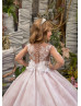 Beaded Ivory Lace Tulle Flower Girl Dress With Pink Lining